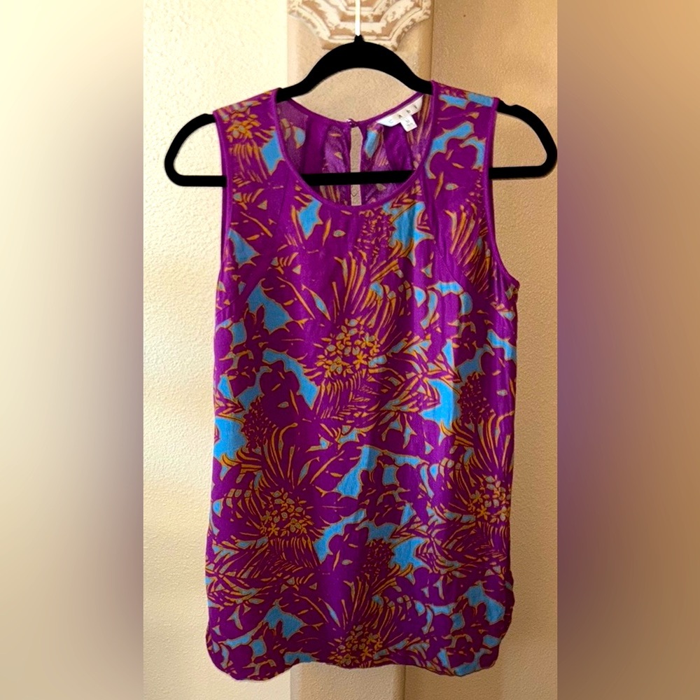 CAbi tropical leaf pattern Purple and Blue Sleeveless Top size M
